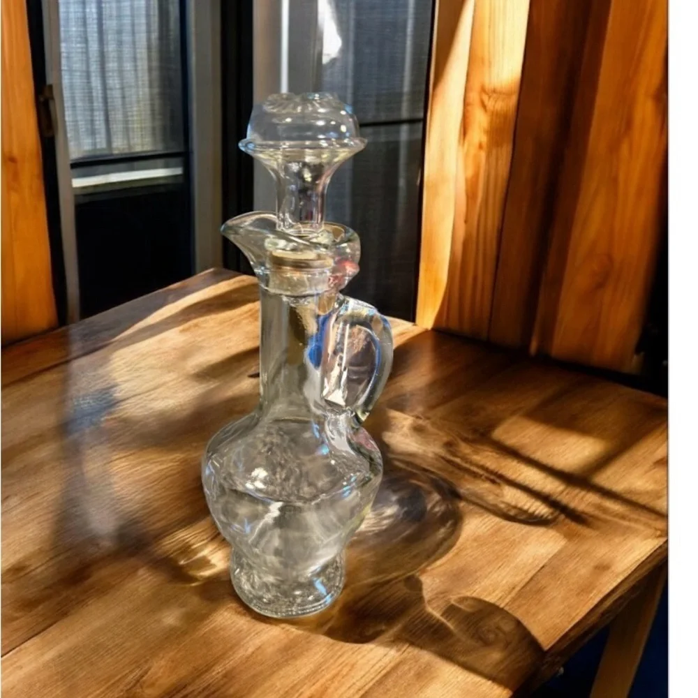 Vintage Clear Glass Decanter with Stopper and Handle